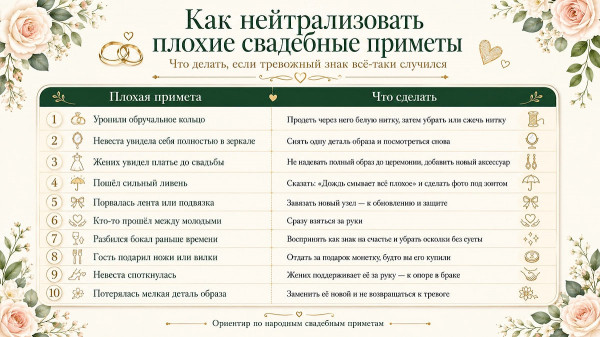 Гид по свадебным приметам для невесты и жениха: что можно и нельзя делать, выбор даты, погода и обряды