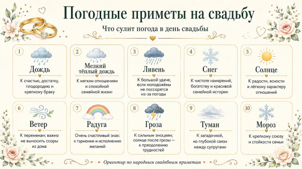 Гид по свадебным приметам для невесты и жениха: что можно и нельзя делать, выбор даты, погода и обряды