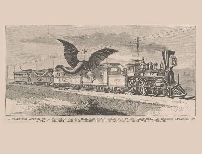 Огромная &laquo;летающая змея&raquo; напала на американский поезд в 1882 году 